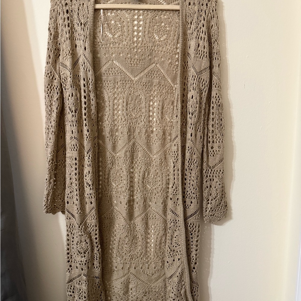 Grace Elements Beige Crochet Cardigan